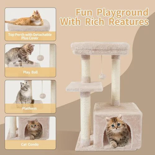 Miniatura 5 de FISH&NAP Lindo Árbol para Gatos Gatito Torre para Gatos para Gato de Interior Condominio Postes Rascadores de Sisal con Plataforma de Salto Muebles