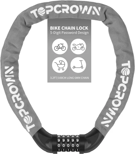 Miniatura 26 de Topcrown Cerradura de cadena para bicicleta, diales digitales de metal mejorados, 3.2 pies de largo, alta seguridad, resistente, antirrobo