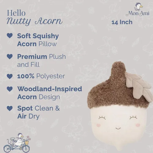 Miniatura 2 de MON AMI Nutty Acorn - Almohada de felpa de 14 pulgadas para niños y niñas, felpa suave de bellota de bosque, acento decorativo acogedor, regalo