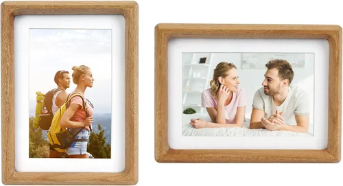 Miniatura 10 de 3 marcos de fotos plegables con bisagras de 4 x 6 y 5 x 7 pulgadas, múltiples marcos de fotos de madera para escritorio con paspartú para mesa