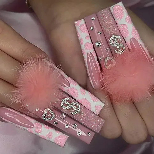 Miniatura 15 de Uñas postizas a presión de longitud cuadrada larga, cobertura completa, reutilizables, uñas postizas de bailarina, uñas adhesivas con diseños