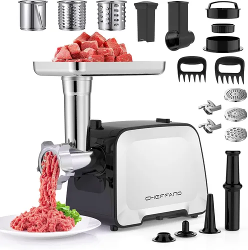 Miniatura 11 de Picadora de carne eléctrica, 2600 W máx. 3 en 1, relleno de salchichas de alta resistencia con tubo de salchicha y kit de kubbe, 3 placas