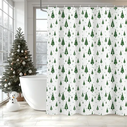 Miniatura 3 de MEHOFOND Cortina de ducha de Navidad Feliz, 183x183 cm, árbol de Navidad verde, cortina de baño de invierno, tela de poliéster impermeable