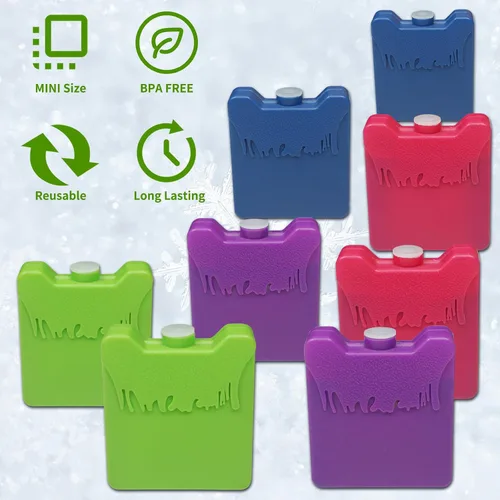 Miniatura 6 de WORLD-BIO Mini bolsas de hielo para loncheras, 8 paquetes fríos reutilizables delgados para bolsas de almuerzo y enfriadores de niños, almohadillas