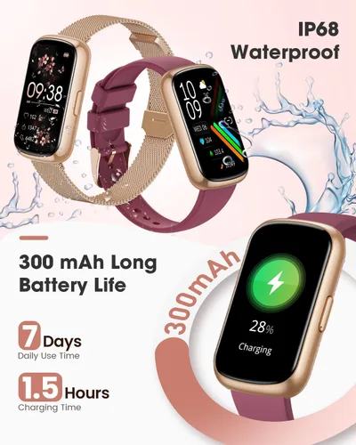 Miniatura 8 de Relojes de fitness para mujer, rastreador de actividad física con monitor de frecuencia cardíacaSpO2, relojes inteligentes para mujeres