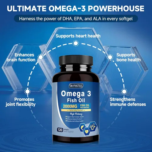 Miniatura 3 de Aceite de pescado omega-3 avanzado de 2000 mg de alta potencia con DHA, EPA, ALA apoya la salud del corazón, el cerebro, las articulaciones