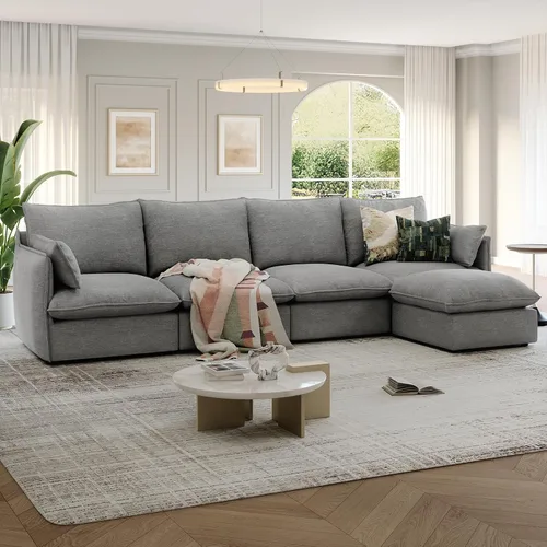 Miniatura 19 de Cloud - Sofá modular modular con relleno de plumón, sofá biplaza con respaldo alto y otomana, moderno sofá modular con funda extraíble, gris oscuro