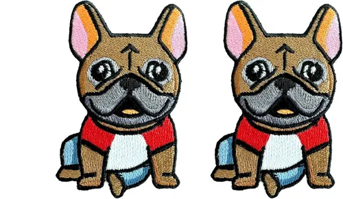 Miniatura 2 de PLpatch Bulldog Francés Perro Cachorro Mascota Lindo Dibujos Animados Logo 8 Coser Hierro en Bordado Apliques Insignia Parche Ropa Traje