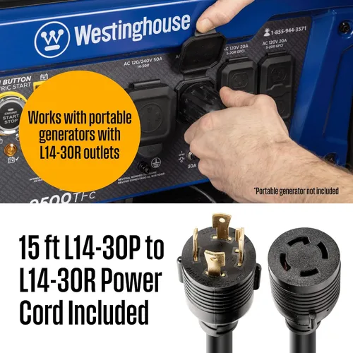 Miniatura 5 de Westinghouse - Kit de interruptor de transferencia de 30 amperios con 8 circuitos, compatible con generadores de hasta 7500 vatios