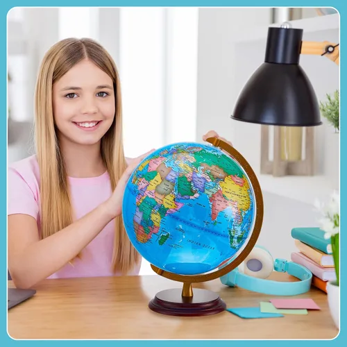 Miniatura 4 de Amylove Globo mundial iluminado de 13 pulgadas para adultos, rotación de 720°/360°, globo iluminado para niños con soporte, mapa del mundo para luz