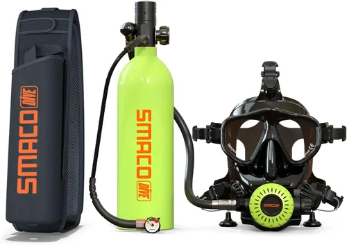 Miniatura 8 de SMACO Mini tanque de buceo con máscara de buceo de cara completa, S400 Pro 1L Mini tanque de buceo portátil botella de poni reutilizable hasta 20