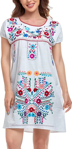 Miniatura 5 de YZXDORWJ Vestido bordado mexicano de manga corta para mujer