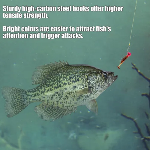 Miniatura 4 de Alwonder Paquete de 50 anzuelos de pesca en hielo con ojos 3D, llamativos y vívidos señuelos de pez cangrejo de cangrejo de lubina, trucha, cabeza