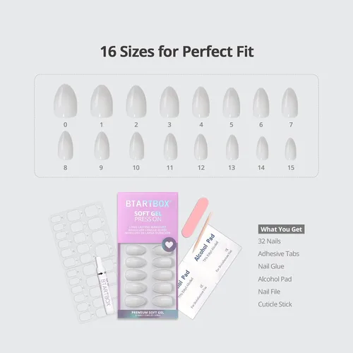 Miniatura 6 de BTArtbox Uñas Postizas Blancas Cortas a Presión - Uñas Postizas de Gel Suave en Forma de Almendra, Uñas Blancas con Pegamento para Uñas, Uñas