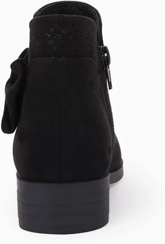 Miniatura 4 de Botas de tobillo con nudo de lazo para niñas y niños, gamuza sintética, corte en V, tacón bajo apilado, cremallera lateral, zapatos Chelsea