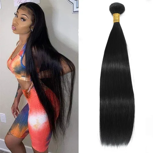Miniatura 19 de Extensiones de cabello humano lacio tipo afro, 12 meses de vida útil de 10, 12 y 14 pulgadas, paquetes de cabello lacio brasileño Yaki 100% sin