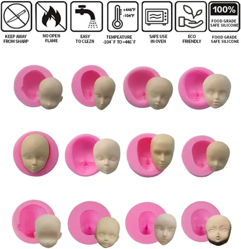 Miniatura 6 de Moldes de silicona para cara de bebé, herramientas para hornear, molde de arcilla polimérica hecha a mano, molde de chocolate Sugarcraft, 12 uds