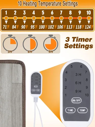 Miniatura 2 de Tapete calefactable de 15.7 x 19.7 pulgadas, calentador de pies debajo del escritorio, almohadilla térmica eléctrica de 110 V con 3 temporizadores