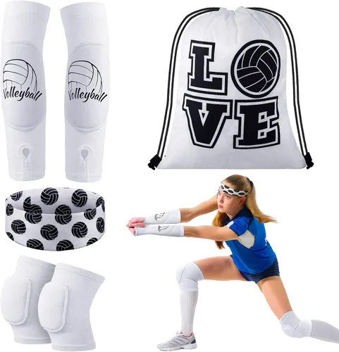 Miniatura 10 de Yinder 4 piezas de rodillera de voleibol y manga para brazo Accesorios de voleibol Incluye funda para el antebrazo, codera, guardamuñeca