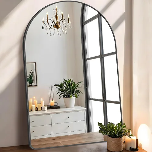 Miniatura 30 de FORBATH Espejo de baño arqueado de 16 x 24 pulgadas, espejo de baño negro montado en la pared, moderno marco de aleación de aluminio, espejo de arco