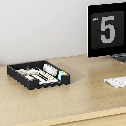 Miniatura 4 de Bandeja de cuero para cartas, elegante organizador de escritorio para suministros de oficina, correo, papel, archivo, revista, ahorro de espacio