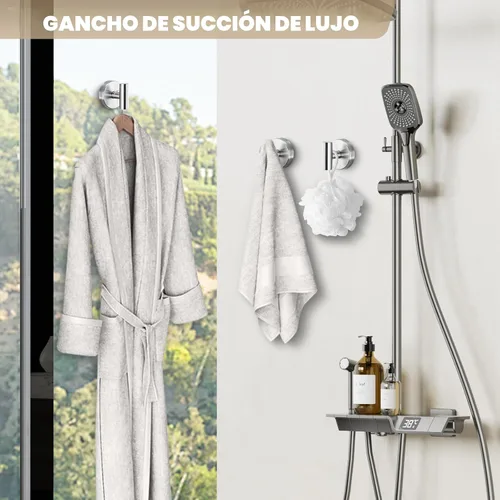 Miniatura 5 de Ganchos con ventosa para ducha - Ganchos reutilizables para baño para toallas, batas y lofa - Montaje sin taladro en cocina, paredes, metal, vidrio