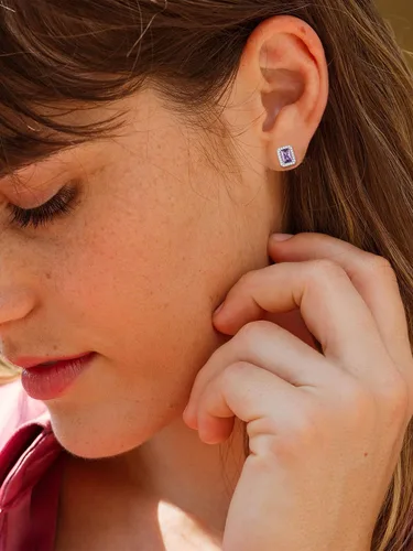 Miniatura 2 de ChicSilver Aretes de plata de ley 925 con forma de corazón, redondo, pera, esmeralda, piedra natal con halo para mujer, joyería de cumpleaños