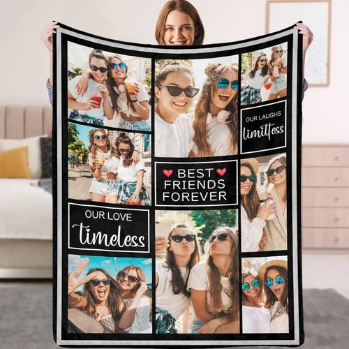 Miniatura 25 de YESCUSTOM Manta personalizada de Friends Forever con collage de fotos y texto, manta personalizada para mejores amigos, mejores amigos, cumpleaños