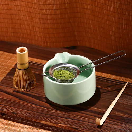 Miniatura 4 de Juego de batidor de matcha, batidor de matcha de bambú (Chasen), cuchara tradicional (chashaku), tamiz de acero inoxidable,Herramientas de té
