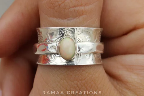 Miniatura 4 de Ethiopian Opal Spinner Ring Anxiety Silver Spinner Ring Fidget Spinner Ring For Women Handmade Spinner Ring Sterling Silver 925
