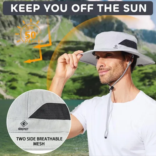 Miniatura 3 de Sombrero de pesca para hombre, sombrero de sol de ala ancha, protección UV SPF XL, XXL, tamaño grande, cabeza grande, senderismo, playa, safari