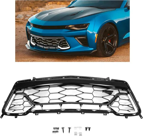 Miniatura 10 de KUAFU Parrilla inferior y marco para matrícula compatible con Chevy Chevrolet Camaro SS 2016-2018 Reemplazo para 84040593 Plástico pintado negro