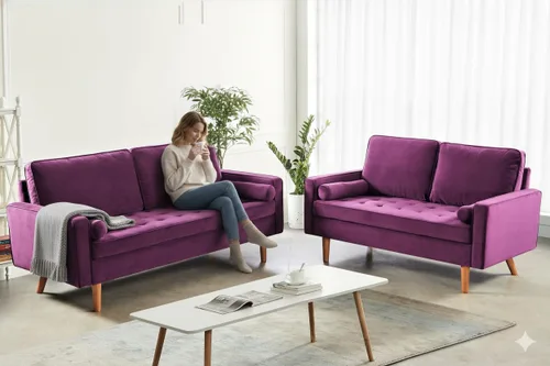 Miniatura 18 de Container Furniture - Sofá de piel sintética para la sala de estar moderna con cojines extraíbles y patas de madera maciza, sofá estilo lujoso