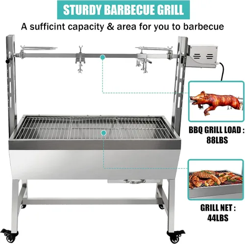 Miniatura 6 de Parrilla asadora de acero inoxidable de 132 libras, motor de 25 W, asador de cordero de cerdo pequeño, 37 pulgadas, parrilla asadora de carbón 2
