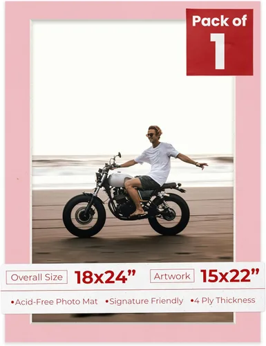 18 x 24 pulgadas, corte biselado para fotos de 15 x 22 pulgadas, matboard precortado rosa sin ácidos, para imágenes, fotos, marco, grosor de 4 capas