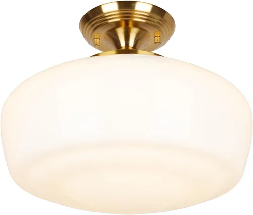 Miniatura 14 de Lámpara de techo estilo casa escolar semiempotrada con bombilla regulable y control remoto, lámpara de techo moderna dorada de 12" con pantalla