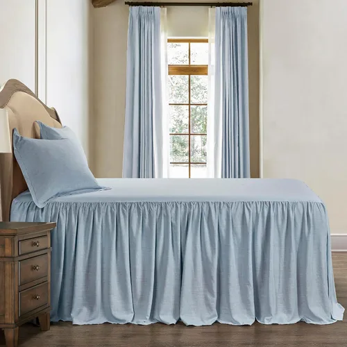 Miniatura 9 de HiEnd Accents Luna - Juego de ropa de cama de lino lavado de 3 piezas con falda con volantes y fundas de almohada, tamaño King, romántico