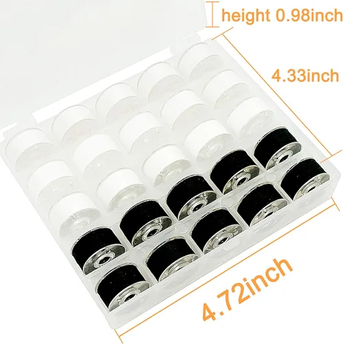Miniatura 2 de New brothread 25pcs 15White+10Black 60S/2 (90WT) hilo de bobina preenrollado tamaño A SA156 para bordado y máquinas de coser DIY bordado e hilo