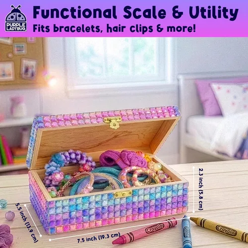 Miniatura 5 de PURPLE LADYBUG Joyero artesanal para niñas de 8-12, 6-8, regalo de cumpleaños para niñas de 7, 8, 9, 10, 11, 12 años, divertidas artes