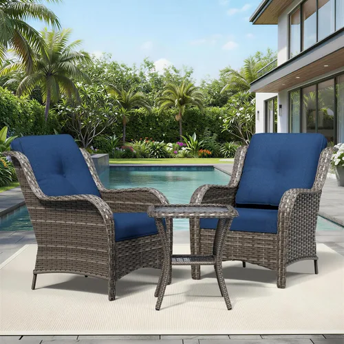 Miniatura 132 de Joyside Juego de sillas de mimbre para patio, juego de 3 piezas de mimbre para exteriores con 2 sillas reposabrazos y 1 mesa auxiliar para terraza