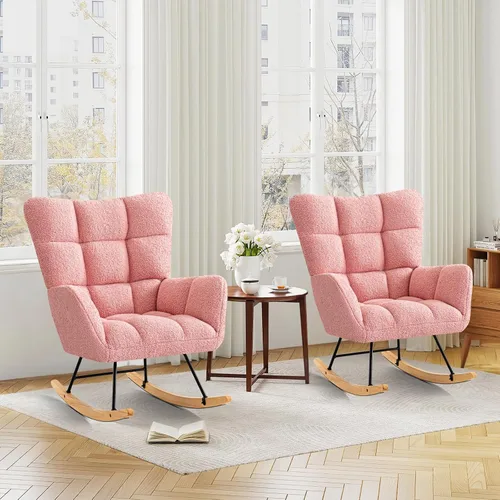 Miniatura 3 de Furniliving - Mecedora tapizada para cuarto de bebé, silla balancín moderna con asiento acolchado, silla de lectura con respaldo alto y cómoda