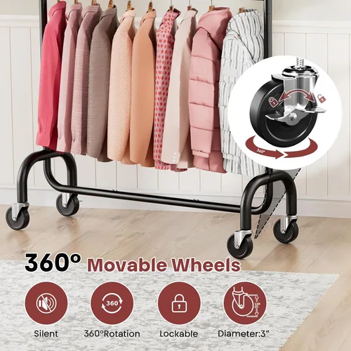 Miniatura 4 de Perchero resistente para dormitorio, perchero con ruedas de altura ajustable de 6 niveles, ruedas con bloqueo, perchero portátil para sala de estar