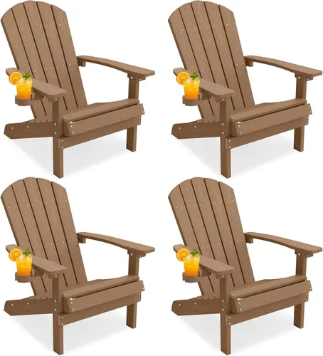 Miniatura 60 de YEFU Silla Adirondack de plástico resistente a la intemperie, sillas de patio con instalación fácil en 5 pasos, se ve exactamente como madera real