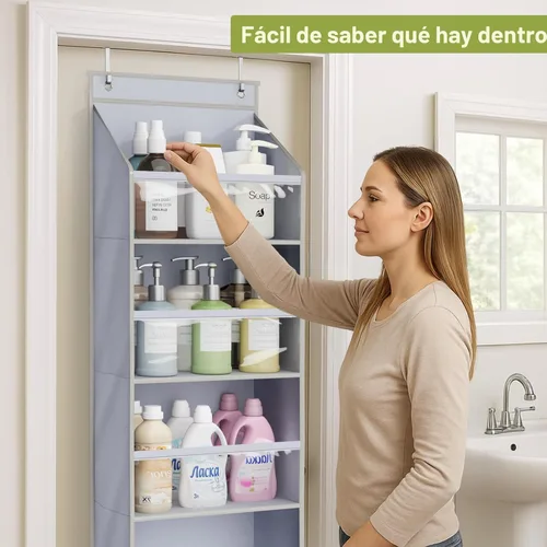 Miniatura 5 de AOODA Paquete de 2 organizadores para colgar sobre la puerta, organizador de gran capacidad para colgar en la puerta del armario, con bolsillos Gris