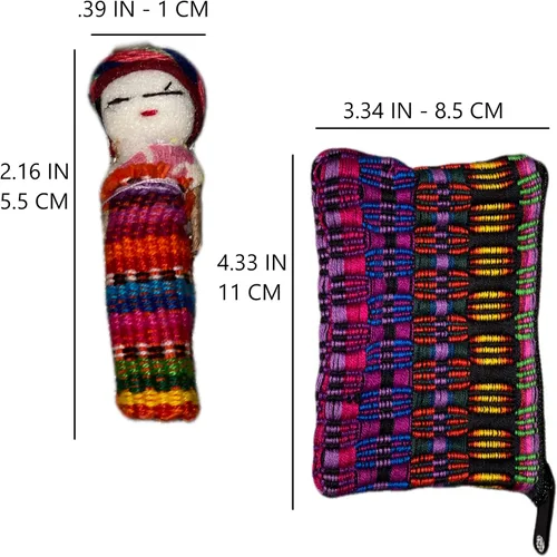 Miniatura 4 de Guatemala Worry Dolls Juego de 12 muñecas tradicionales de 2.2 x 0.4 in con bonita bolsa de almacenamiento y llavero extra, divertidos