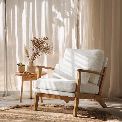Miniatura 21 de VINGLI Silla de Acento de Madera Maciza con Reposabrazos Anchos, Silla Moderna Tapizada de Mediados de Siglo con Almohada, Cómoda Silla de Lectura
