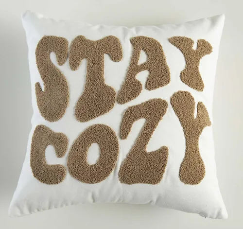 Funda de almohada decorativa bordada Stay Cozy en rosa, solo funda de 18 pulgadas x 18 pulgadas