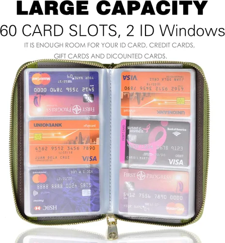Miniatura 3 de Easyoulife - Monedero de cuero con cremallera, billetera portatarjetas para mujer, bloqueo RFID