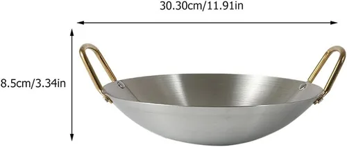 Miniatura 2 de GANAZONO Olla de acero inoxidable de acero inoxidable Wok Pan Sartén para saltear Sartén redonda de acero Sartén de wok chino Sartén de wok de acero