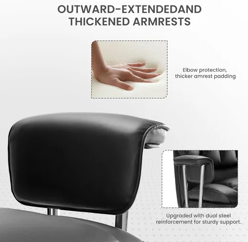 Miniatura 5 de OLIXIS Silla de escritorio para oficina en casa, cómoda con reposapiés, soporte ergonómico de cuero sintético grande y alto, ruedas giratorias